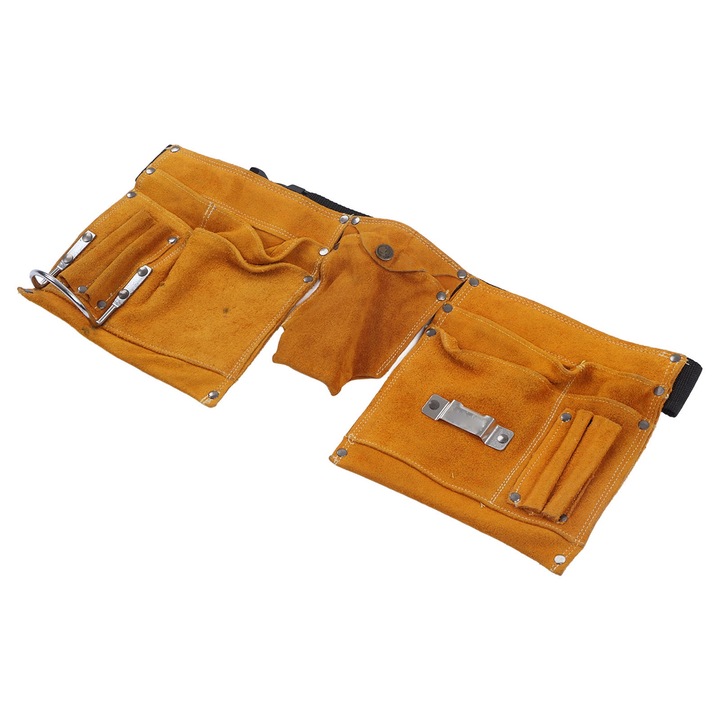 Колан за инструменти от телешка кожа, устойчив на рязане, регулируем, с държач за чук, органайзер за работници