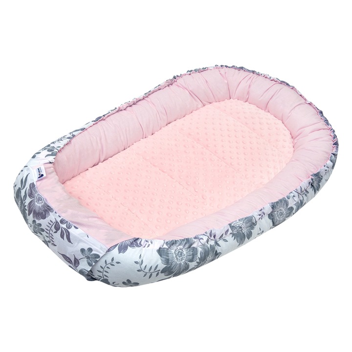 Cosulet bebe, Medi Partners, Model de Berry, cu insertie detasabila, bumbac/minky, 100x60x15cm, Roz/Gri