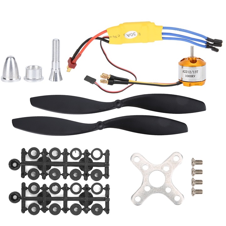 Set motor fara perii si elice pentru drone, Enforose, 1000KV, ESC 30A, Compatibil cu F450/F550, Metal, Multicolor