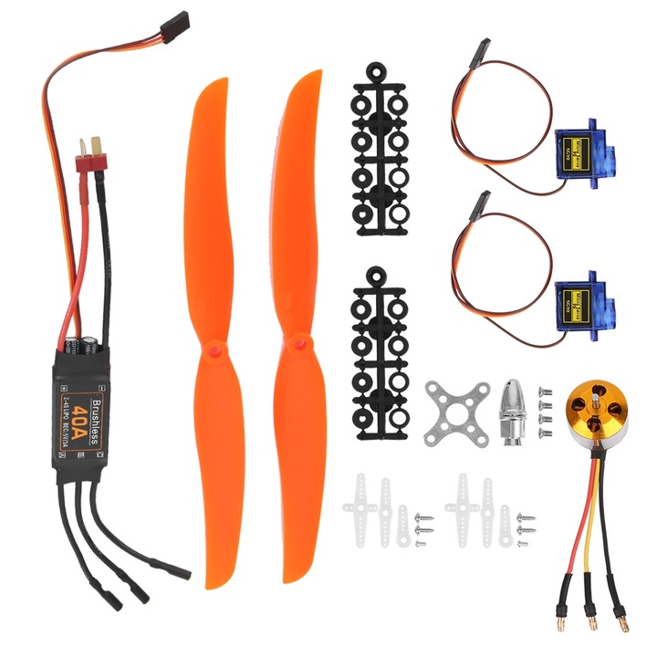 Set accesorii avion RC Enforose: Motor A2212 1000KV, ESC 40A, 2x Servo 9G, 2x Elice 1060, multicolor