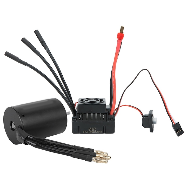 Set motor fara perii 3650 2300KV/3100KV/3900KV cu ESC 60A, Enforose, negru, 36x50mm
