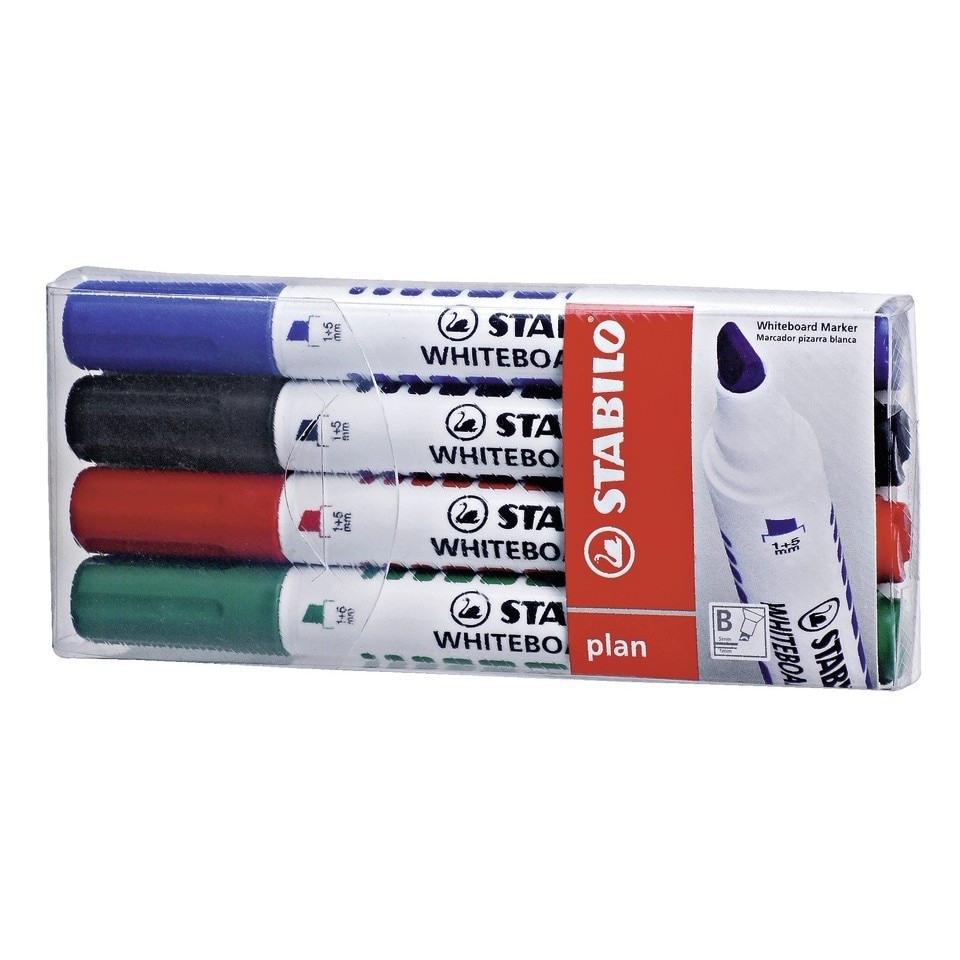 Marker tabla Stabilo Plan 2.5-3.5mm 4 culori/portofel (a,n,v,r)