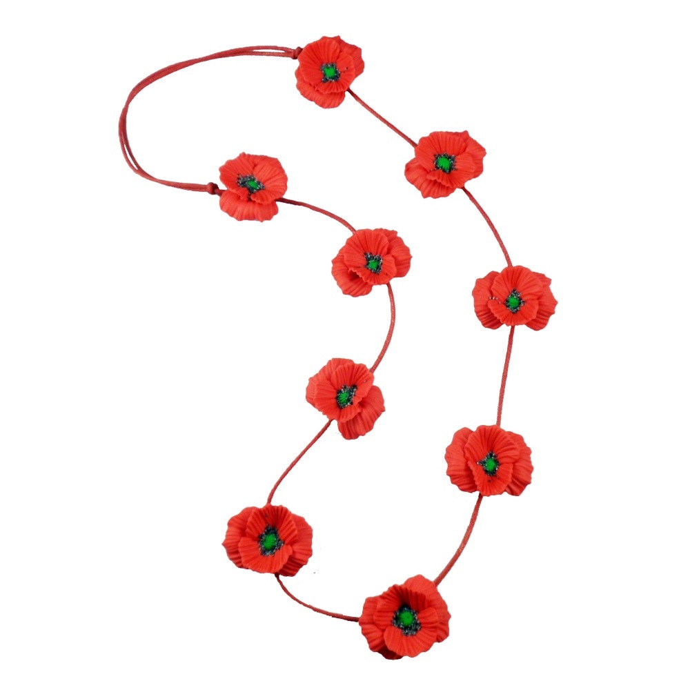 Colier cu maci modelati manual petala cu petala cu seminte de mac adevarat