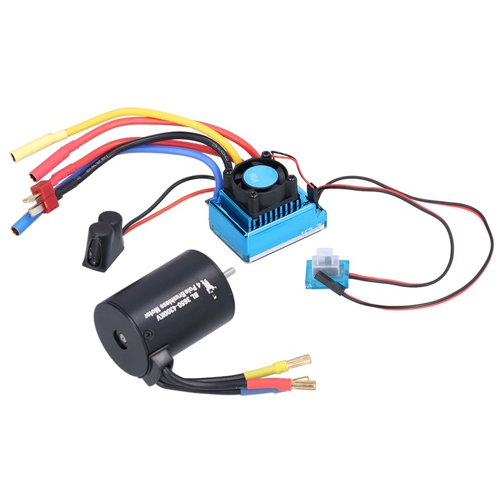 Motor 3650 4300KV + Set ESC 60A pentru masina cu telecomanda 1/10, Enforose, negru, 36x50mm