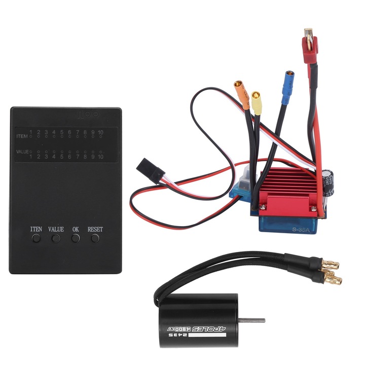 Motor fara perii 2435 4800KV, set cu ESC S35A si card de programare, negru, pentru masina RC 1/16 1/18