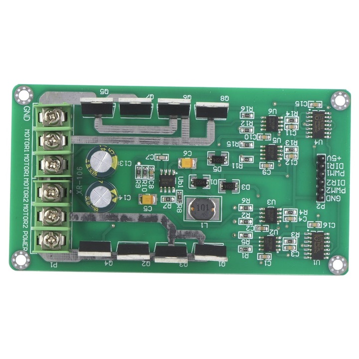 Placa modulului driver dublu motor Enforose H-Bridge DC MOSFET 3-36V 10A, curent maxim 30A, dimensiuni 108x58mm