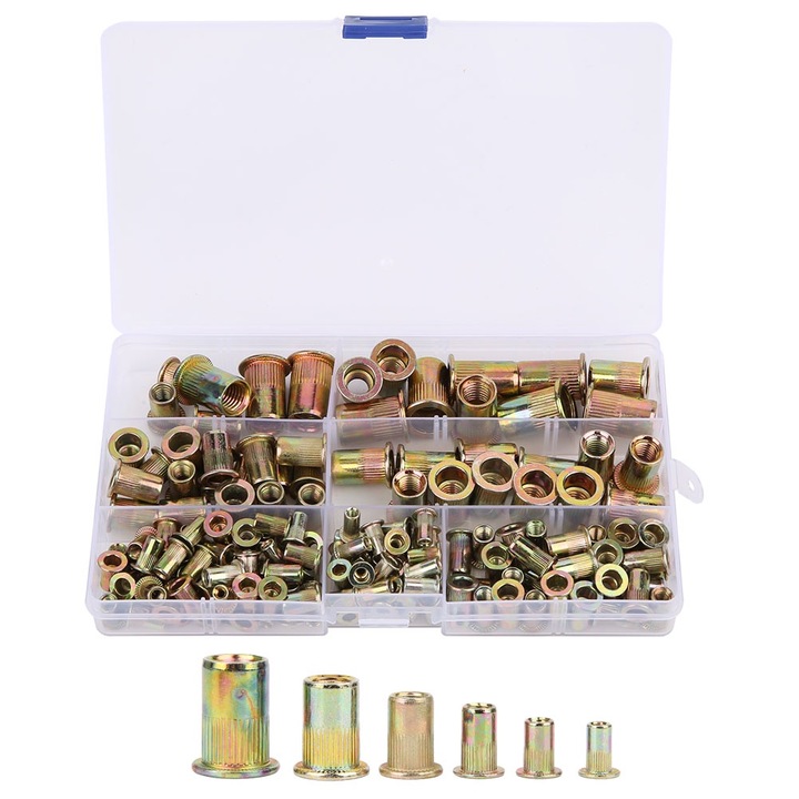 Set 165 buc Accesorii piulite cu nituri din aliaj de zinc M3 M4 M5 M6 M8 M10, Enforose, portabil