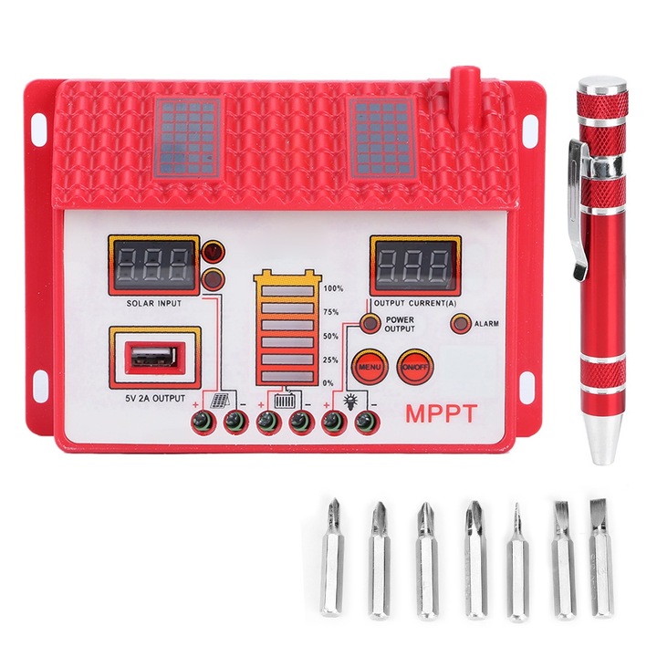 Regulator solar, Enforose, cu afisaj LED, 12V, rosu