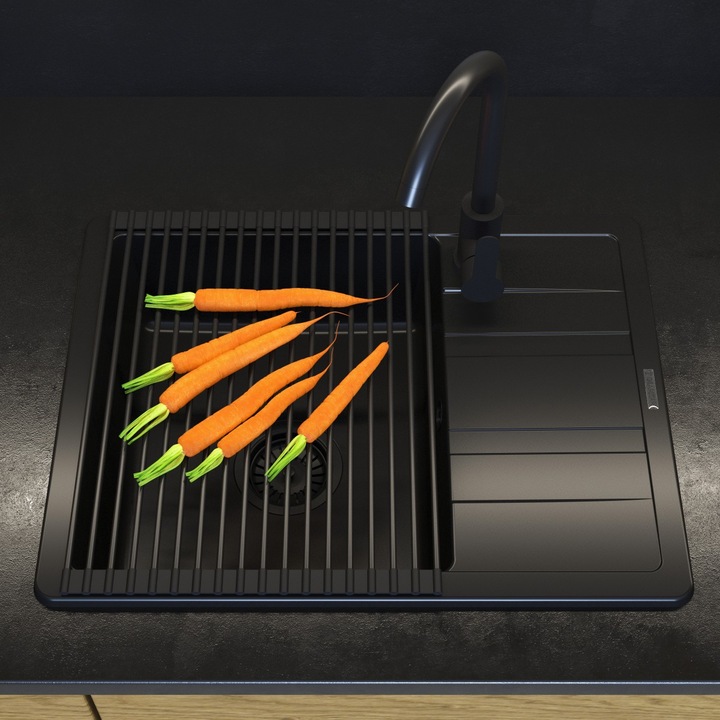 Tava De Scurgere, Granitan, Rolmata, Otel, Pliabila, Neagra, 43x33 cm, Pentru Chiuveta, Ideala Pentru Bucatarii Mici, Multifunctionala, Scurgator Pentru Vase, Suport Protector Pentru Vase Fierbinti
