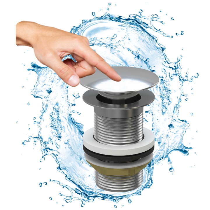 Cap De Chiuveta, Granitan, Crom, Click Clack Automat, Mare, Fara Supapa De Scurgere, Aurit, Alama, Diametru 66 mm, Inaltime 98 mm