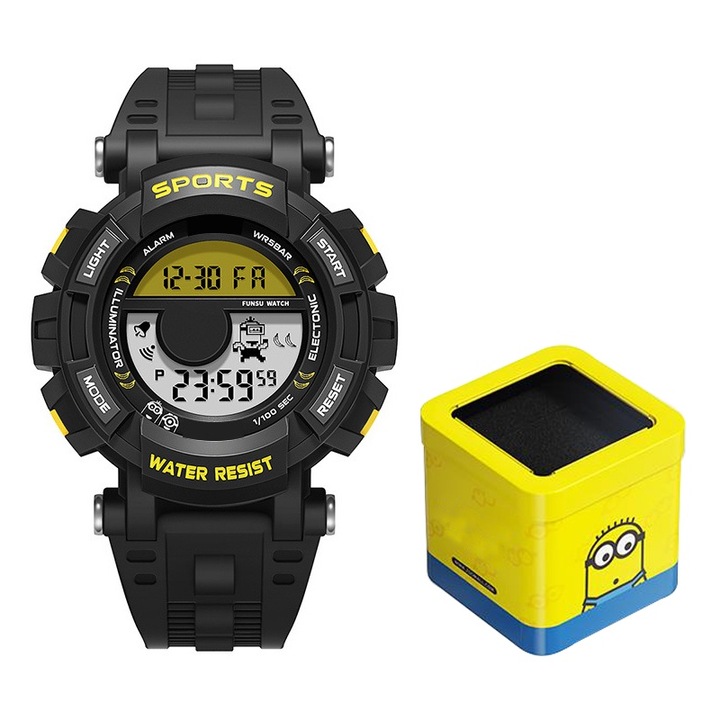 Ceas pentru copii, Ceasuri sport, ceasuri impermeabile, ceasuri Minions co-branded， Fudisenn®, Cronograf, 50m Rezistent la Apa, Cadran 51mm, Alarma, Afisaj Luminos, Calendar, Afisaj Digital, Rezistent la Socuri si Caderi, negru