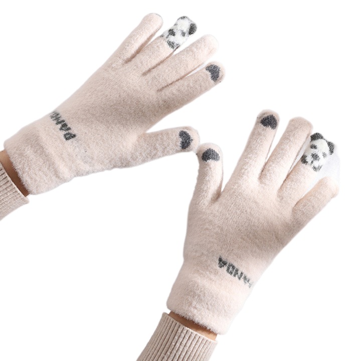 Manusi dama Enforose, tricotate din imitatie de casmir, captusite, compatibile cu touchscreen, pentru exterior, calduroase