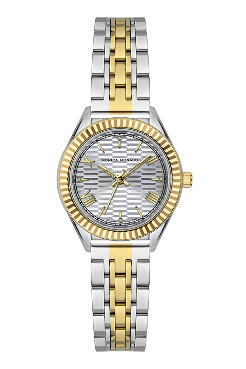 Marc Malone, Ceas analog decorat cu 4 diamante, Argintiu, Auriu