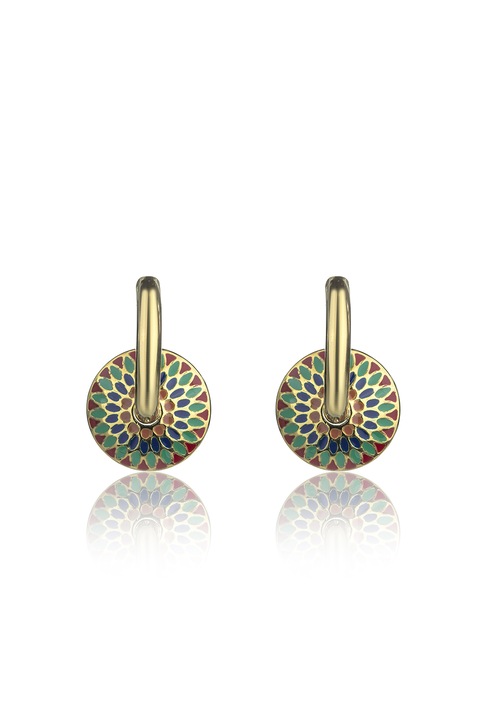 Emily Westwood, 18 karátos aranybevonatú rozsdamentes acél fülbevaló, Zöld, Aranyszín, Kék