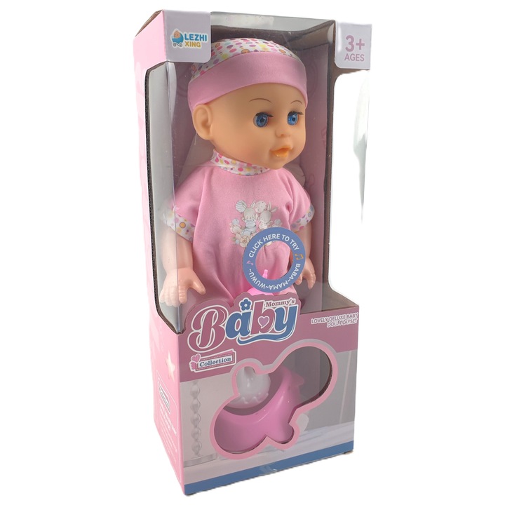 Papusa Bebelus Interactiva Mommy's Baby Collection cu Tinuta Colorata si Accesorii - Jucarie Educativa, Sunete si Accesorii, Cadou Perfect pentru Copii