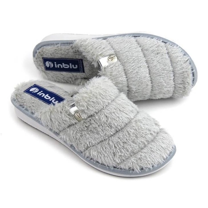 Papuci de femei, INBLU, blani moi, gri, sintetic, 37 EU