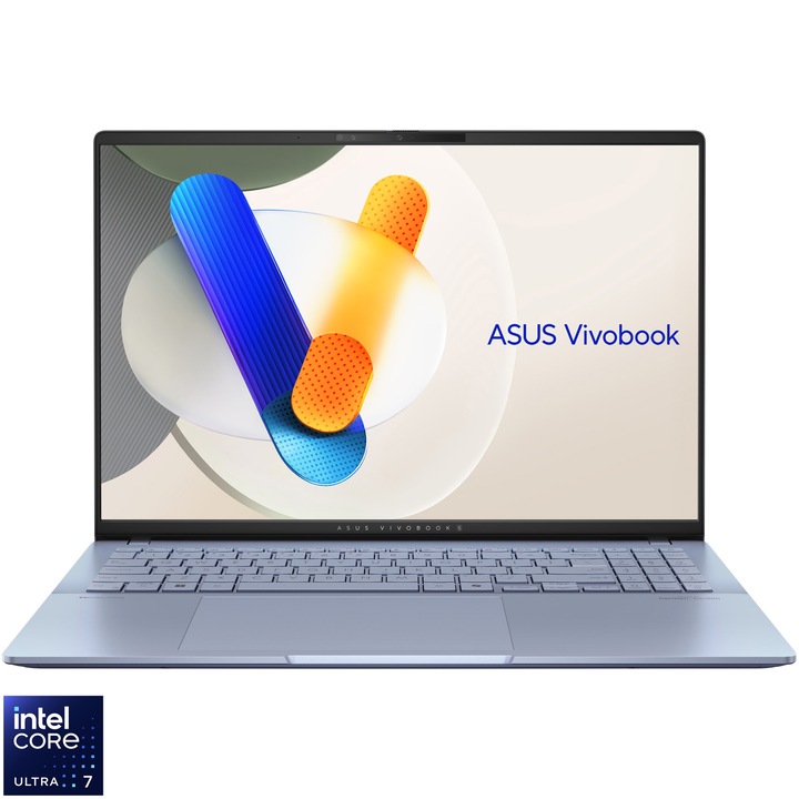Лаптоп ASUS Vivobook S16 S5606CA с процесор Intel® Core™ Ultra 7 255H до 5,1 GHz, 16'', 3K, OLED, 120Hz, 16GB LPDDR5X RAM, 1TB SSD, Intel® Arc™ Graphics, Windows 11 Pro, Mist Blue