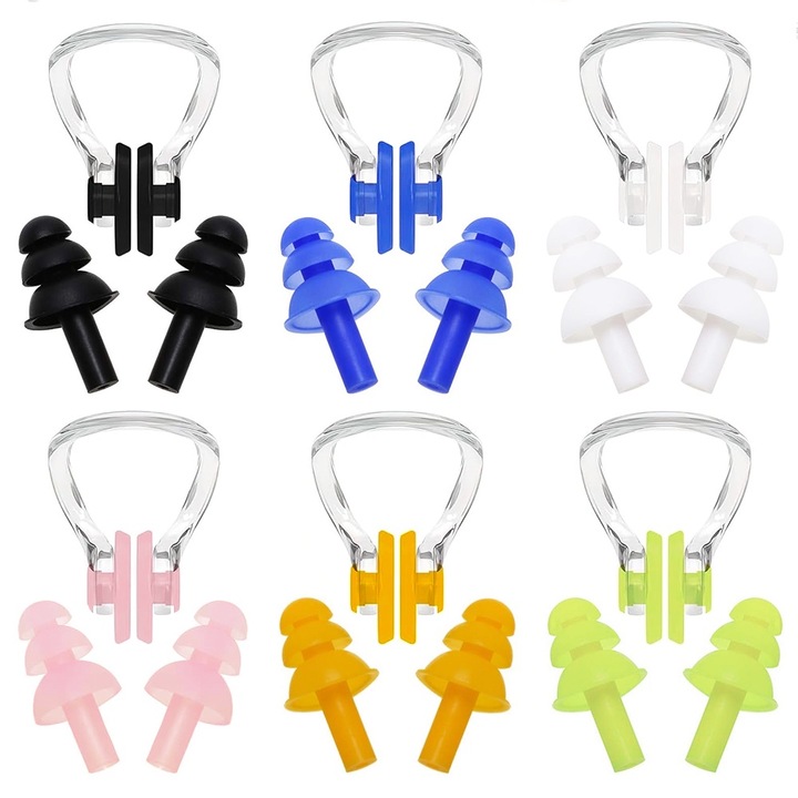 Set dopuri de urechi si clema pentru nas din silicon, YISYNIM, 6 perechi, multicolor, 15g