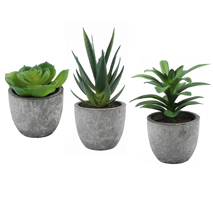 Set 3 plante artificiale suculente, verde, 7x14cm