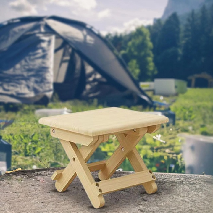 Сгъваем дървен къмпинг стол, 24x20x20см, X-структура, за градина, 1 бр.