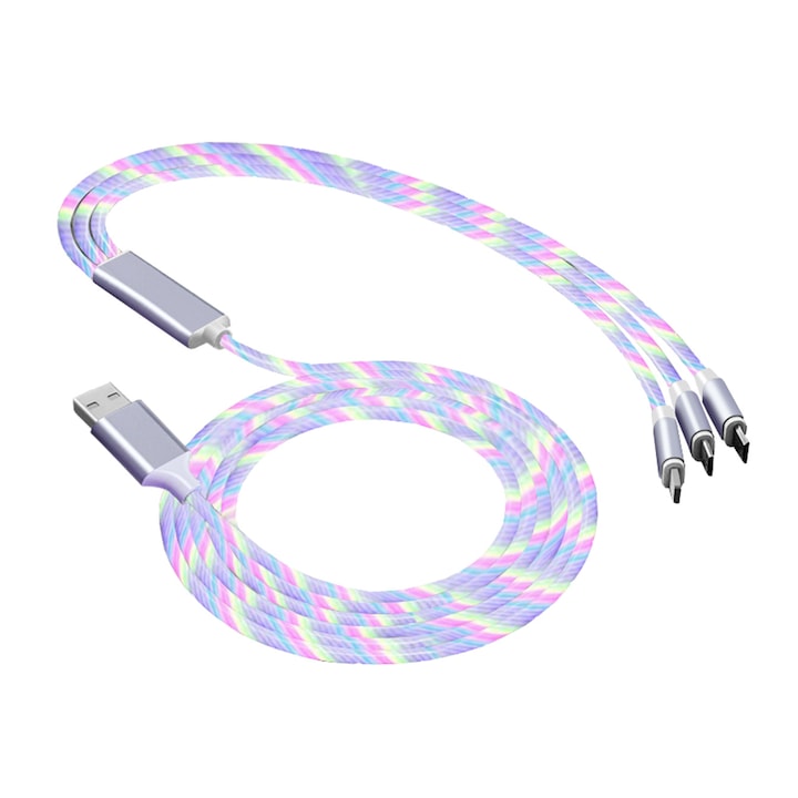 Cablu de date, 3in1, LED, 1.2m, Multicolor