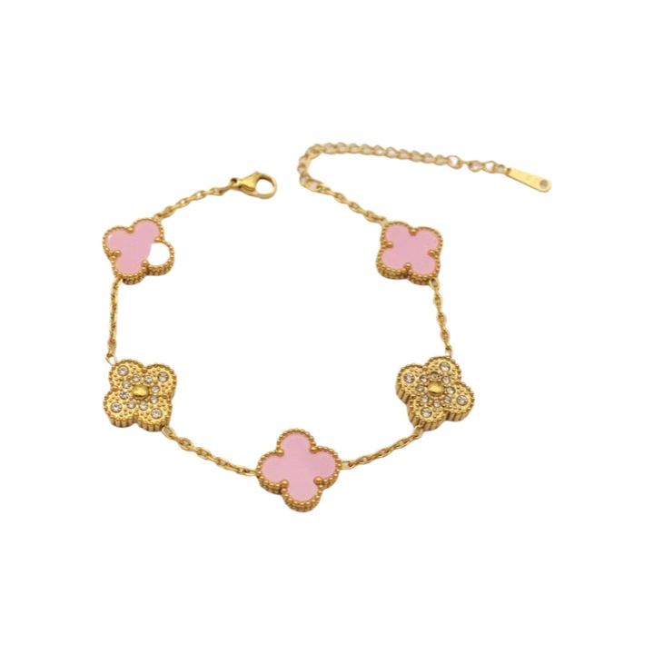 Bratara dama, patru foi de trifoi, roz, design deosebit, aliaj