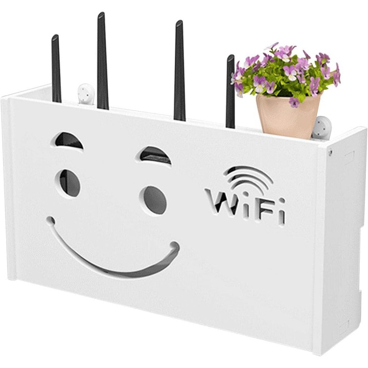 Рафт за Wifi рутер, Morovan, вентилиран дизайн, PVC, бял