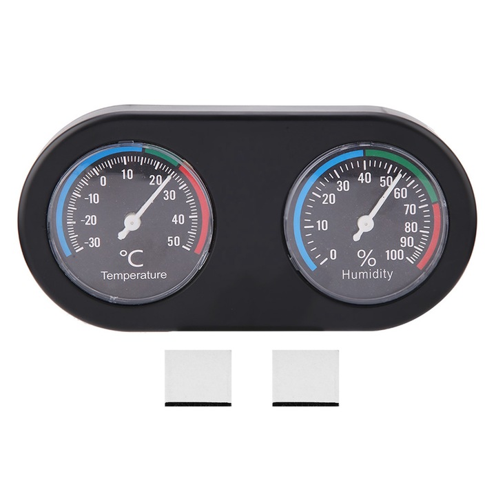 Mini contor analog de temperatura si umiditate Termometru de forma rotunda Higrometru pentru rezervor de reptile