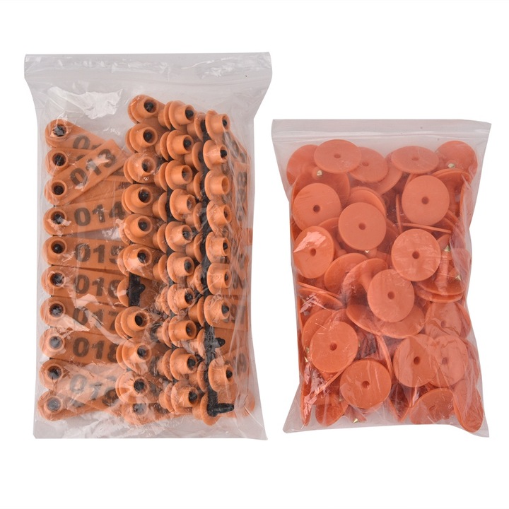 Set 100 etichete pentru ureche animale, Enforose, portocaliu, 5.2x1.8cm