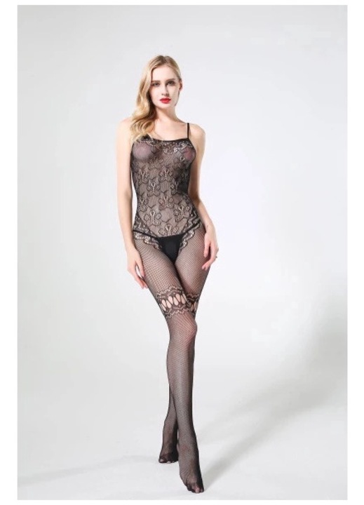 Catsuit sexy, negru, One Size INTL, cu imprimeu floral