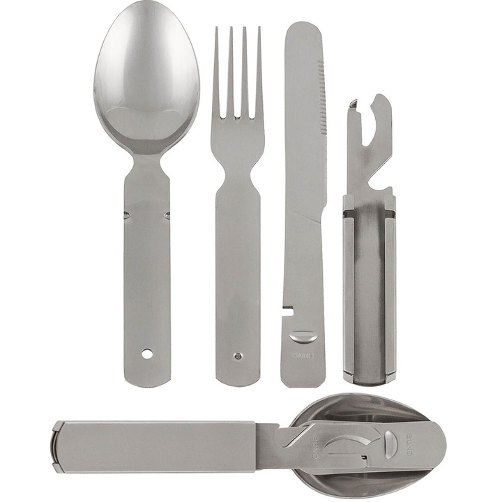 Set ustensile camping MFH, 4 piese, otel inoxidabil, cu husa, 19x3cm