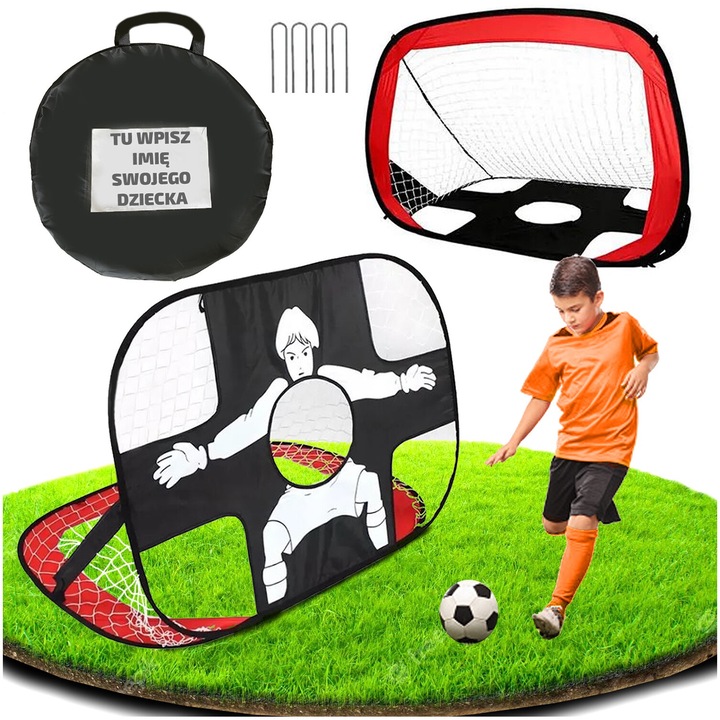 Bramka de fotbal pentru copii, ZOLTA, prietenoasa cu mediul, 2 in 1, 120x75x75cm, cu plasa de tinta, transportabila