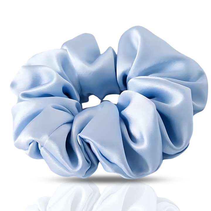 100% естествен копринен ластик за коса, предпазва косата, намалява триенето и накъсването, подходящ за всички типове коса, идеален за всяка прическа, елегантен външен вид, син