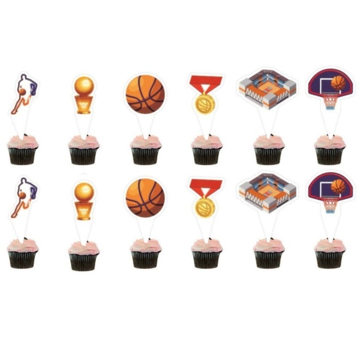 Set 12 accesorii pentru petrecere, tematica baschet, Materiale de hartie, sigure si ecologice, reutilizabile, usor de utilizat, utilizate pe scara larga, multicolor