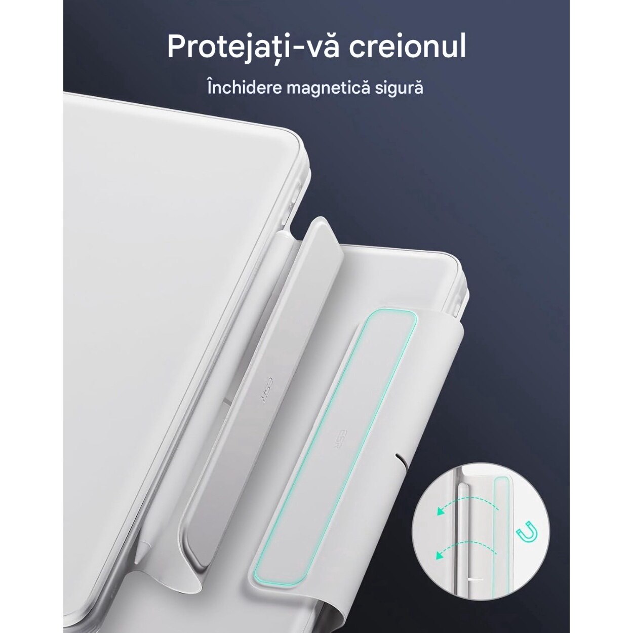 Husa cu tastatura pentru iPad Pro 13" 2024, 2in1, alb, cu suport, PC, Suport magnetic super puternic, moduri multiple de vizualizare, navigatie rapida, butoane stil foarfece