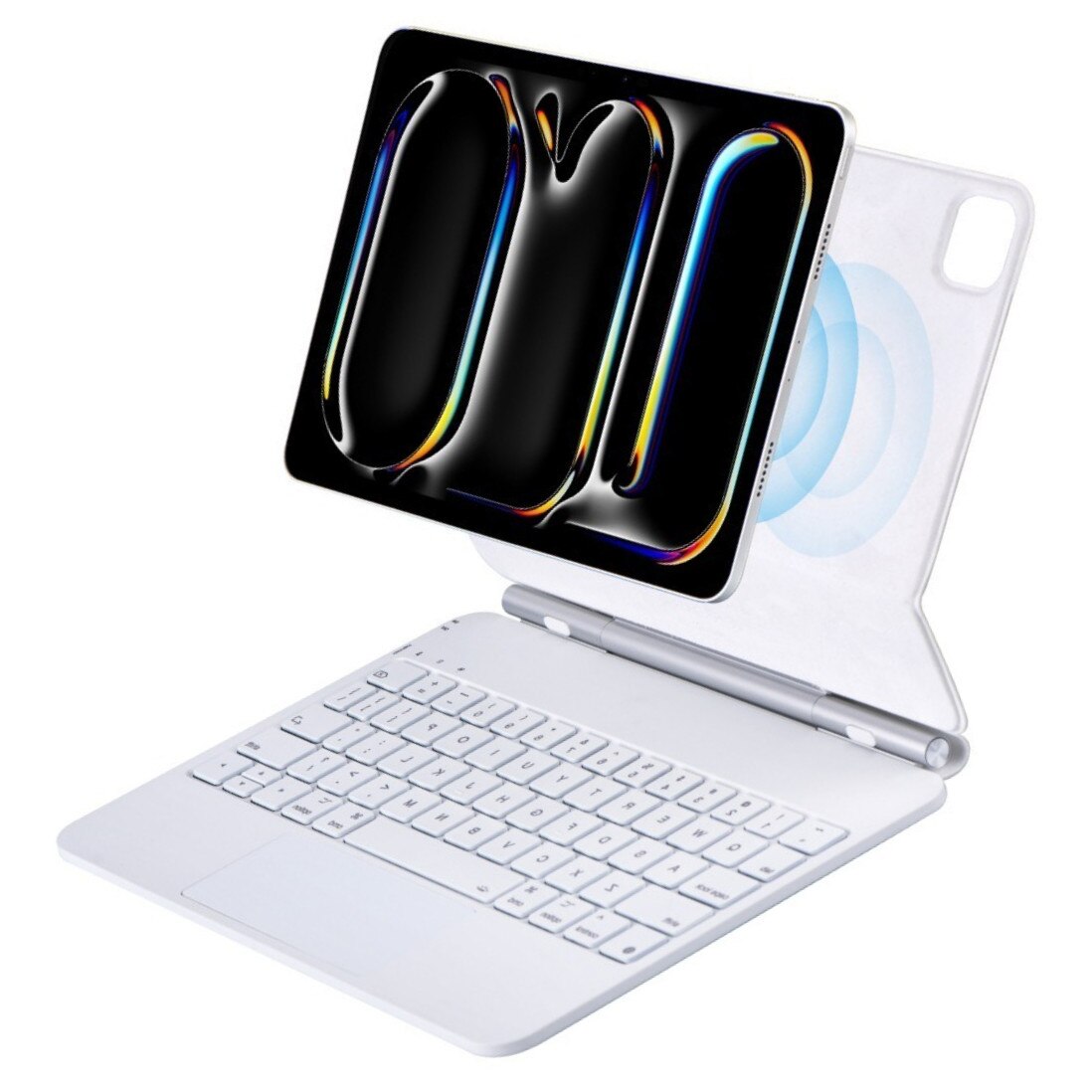 Husa cu tastatura pentru iPad Pro 13" 2024, 2in1, alb, cu suport, PC, Suport magnetic super puternic, moduri multiple de vizualizare, navigatie rapida, butoane stil foarfece