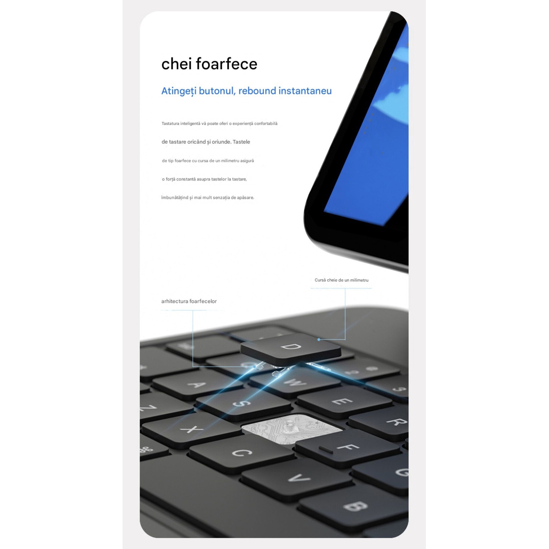 Husa cu tastatura pentru iPad Pro 13" 2024, 2in1, alb, cu suport, PC, Suport magnetic super puternic, moduri multiple de vizualizare, navigatie rapida, butoane stil foarfece
