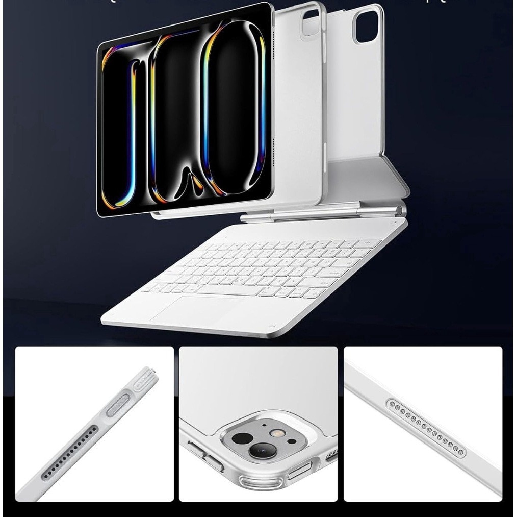 Husa cu tastatura pentru iPad Pro 13" 2024, 2in1, alb, cu suport, PC, Suport magnetic super puternic, moduri multiple de vizualizare, navigatie rapida, butoane stil foarfece