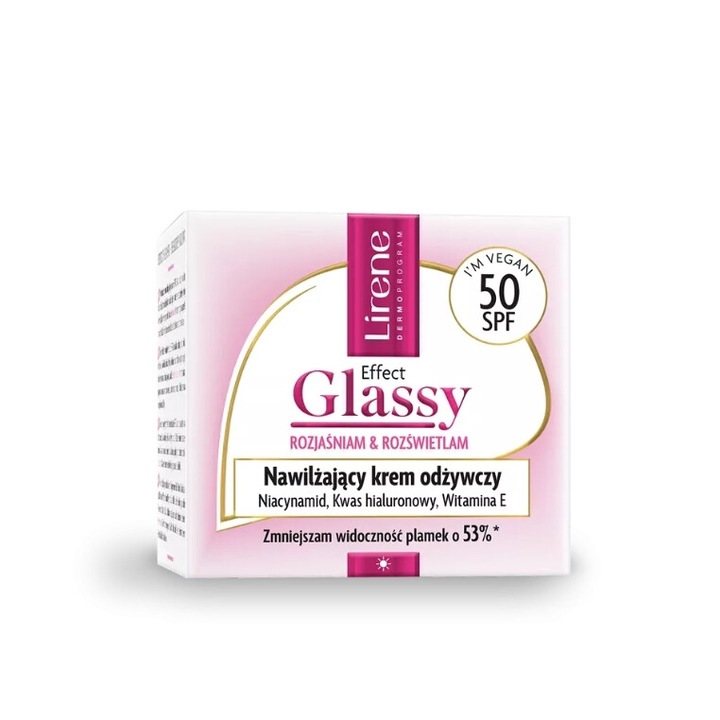 Crema de fata Lirene Glassy Effect, SPF 50, 50 ml, efect de stralucire, pentru toate tipurile de piele