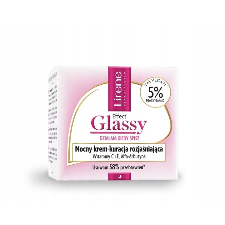 Crema de noapte Lirene Effect Glassy, 50 ml, hidratare intensa, iluminare ten