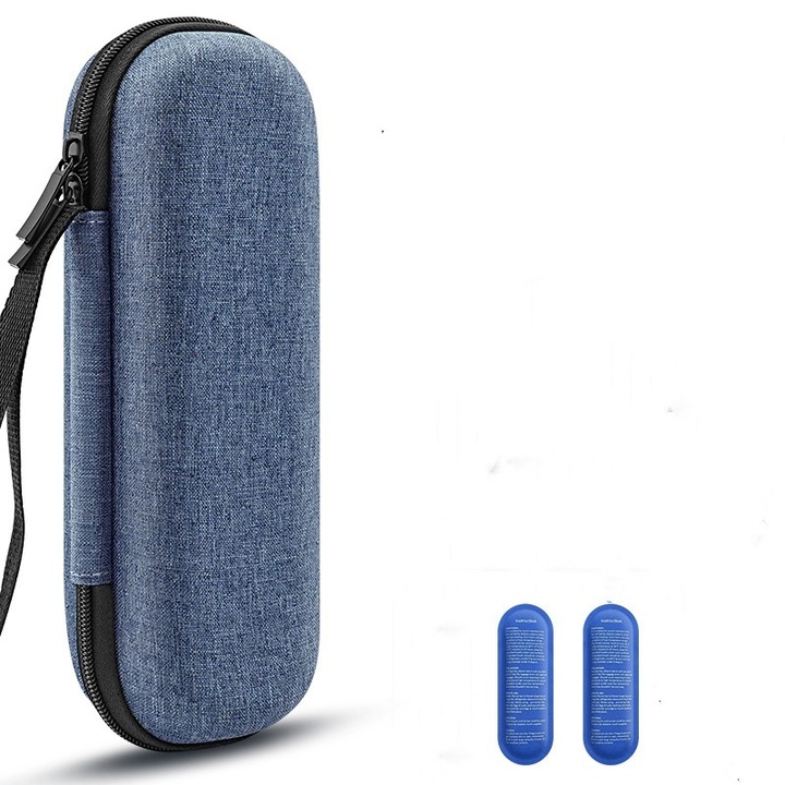 Geanta racire insulina, 2 pungi de gheata, impermeabil, cu fermoar, pentru diabetici, albastru