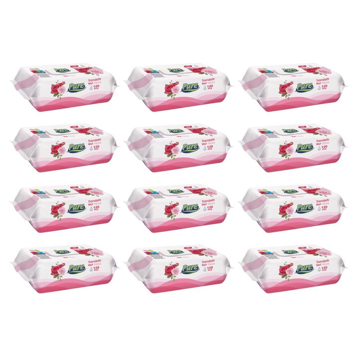 Set servetele umede Pure 12 pachete x 120 buc. Trandafir