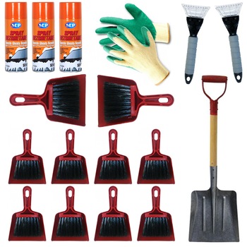 Pachet - 10 x Matura auto cu faras + 3 x Spray de dezghetare, SEP, 450ml + 2 x Racleta auto cu maner din spuma + Pereche Manusi groase din Latex + Lopata zapada auto ruseasca Pachet - 10 x Matura auto cu faras + 3 x Spray de dezghetare, SEP, 450ml + 2 x Racleta auto cu maner din spuma + Pereche Manusi groase din Latex + Lopata zapada auto ruseasca