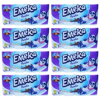 Pachet 8baxuri xEmeka Hartie igienica, 3 Straturi, 8 role/bax Pachet 8baxuri xEmeka Hartie igienica, 3 Straturi, 8 role/bax