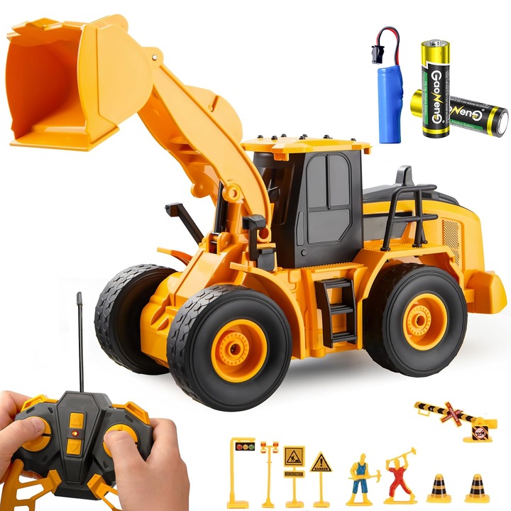 Играчка багер-товарач, BYONDSAM®, с дистанционно управление, с челен товарач, 2.4G, подходящ за деца над 3 години