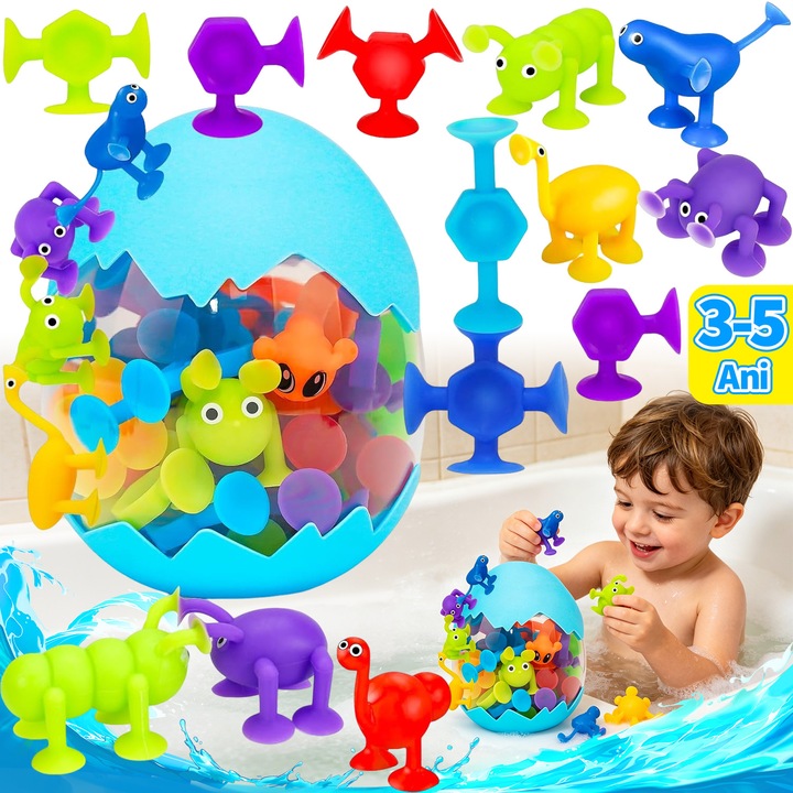 Jucarie de Baie pentru Copii, BYONDSELF®, 27 Bucati, cu Ventuza, cu Cutie de Depozitare, Multicolore, Potrivite Copiilor cu Varsta Intre 3-5 Ani
