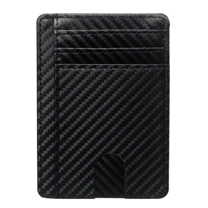 Портфейл, Zggzerg, 8 слота, RFID защита, Ултра тънък, Унисекс, Водоустойчив и устойчив на мръсотия, Текстура от въглеродни влакна, Преносим, За съхранение на карти, банкноти, пари, Кожа, 11,5 см x 8,5 см, Черен