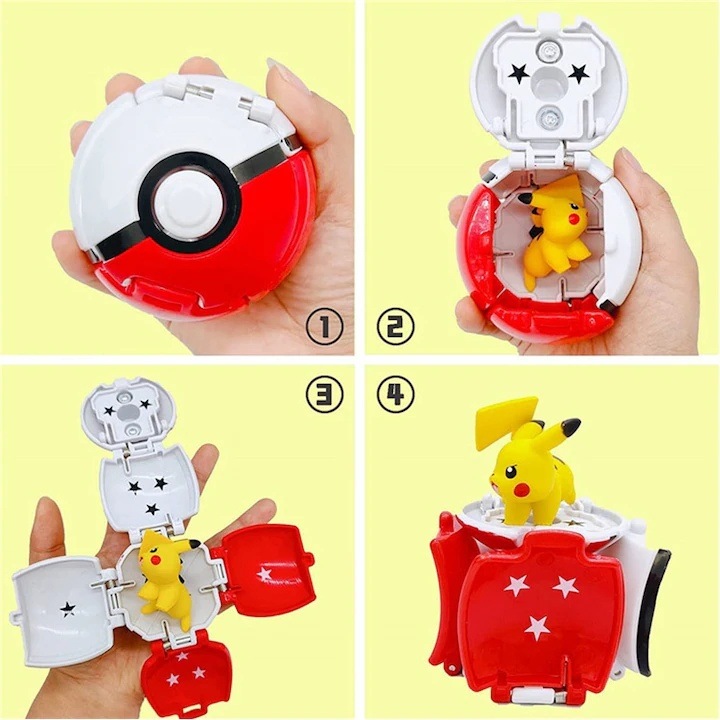 4 darabos Pokémon játéklabda készlet, masszív és tartós, műanyag, 7 cm, többszínű, Pikachu/Bulbasaur