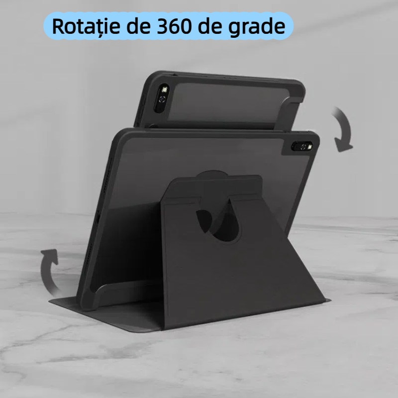 Husa tablete, Silicon, compatibila Samsung Galaxy Tab A9 8.7 inch, pivotant 360°, negru/gri