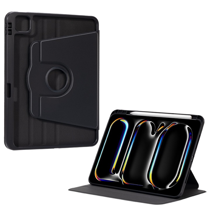 Husa tablete, Silicon, compatibila Samsung Galaxy Tab A9 8.7 inch, pivotant 360°, negru/gri